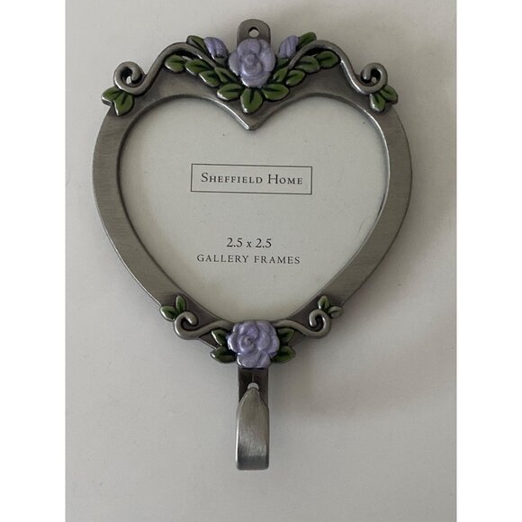 Sheffield Home Heart-Shaped Picture Frame With Hook 2.5" x 2.5" Floral Design - Picture 2 of 9